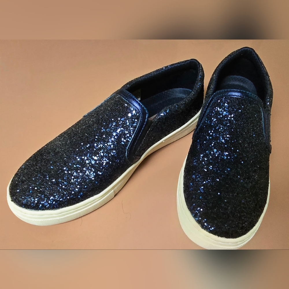 New! Skechers Air Cooled Memory Foam Navy Blue Glitter Slip On Shoes 7 - Picture 7 of 14
